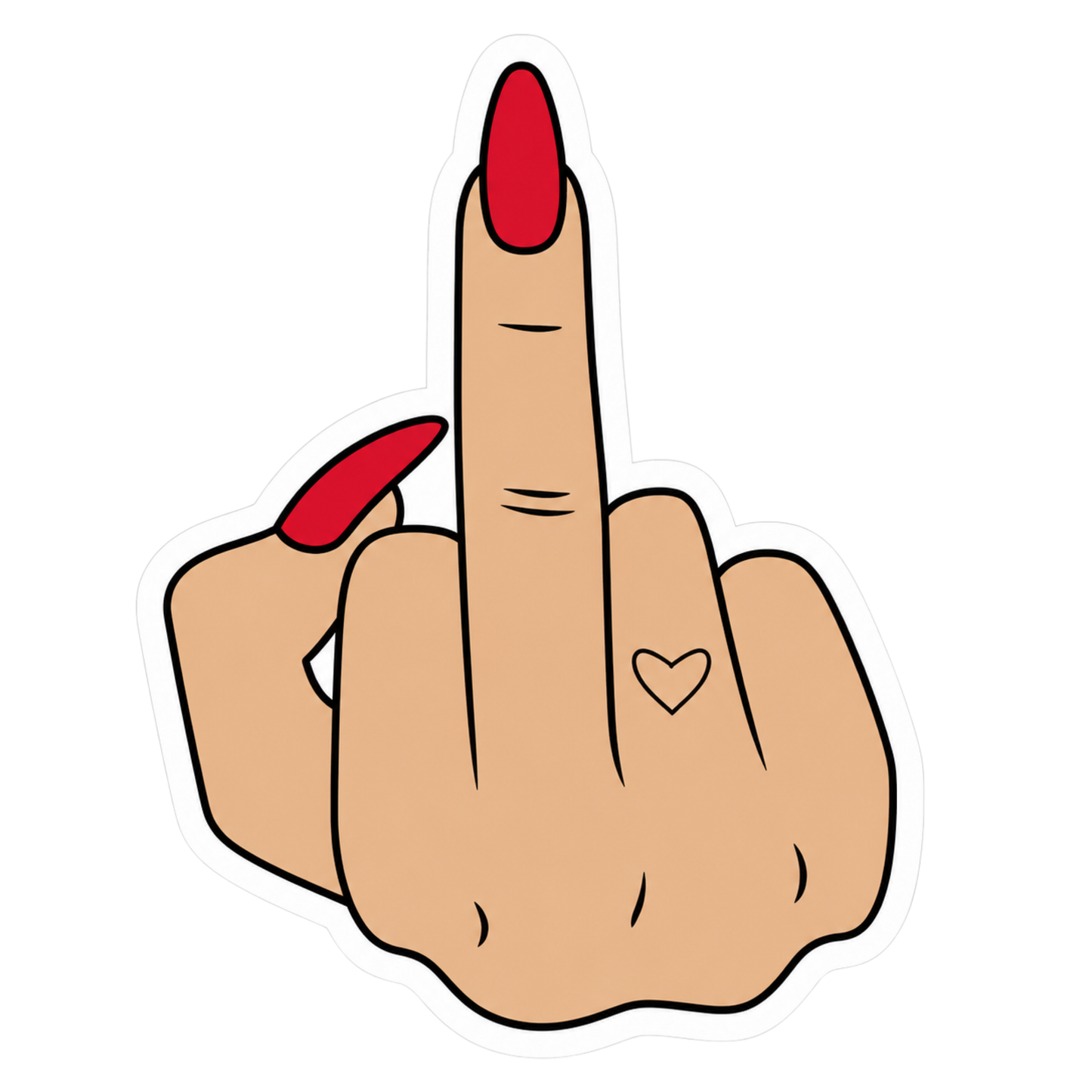 Red Nails Middle Finger Heart Lady Biker Vinyl Sticker | Moto Sticker BD