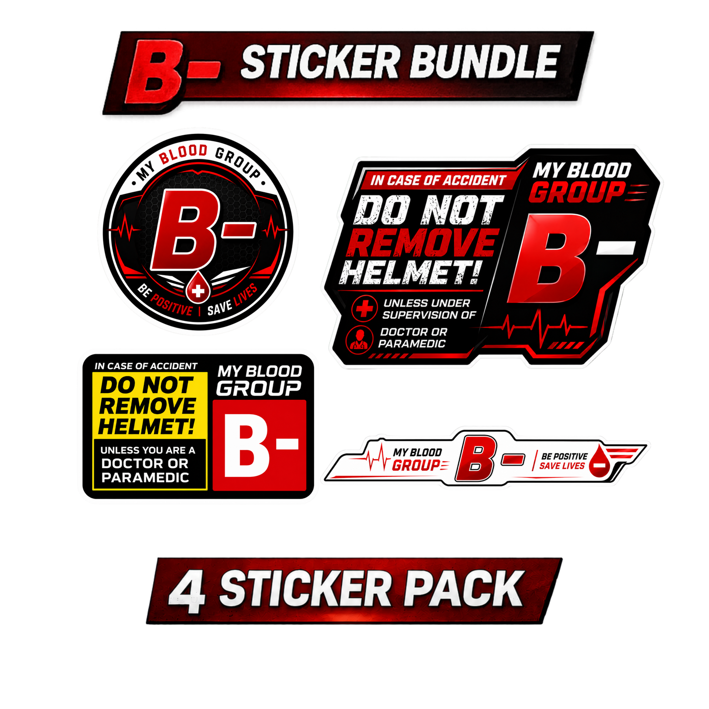 Safety Blood Group Sticker Bundle – 4 PCS | Premium Waterproof Vinyl Decals