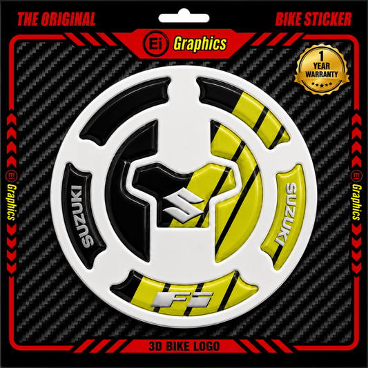 Suzuki FI 3D Tank Pad Ambush Vinyl Sticker for Motorcycle Fuel Tank | Moto Sticker BD (Black & Yellow)