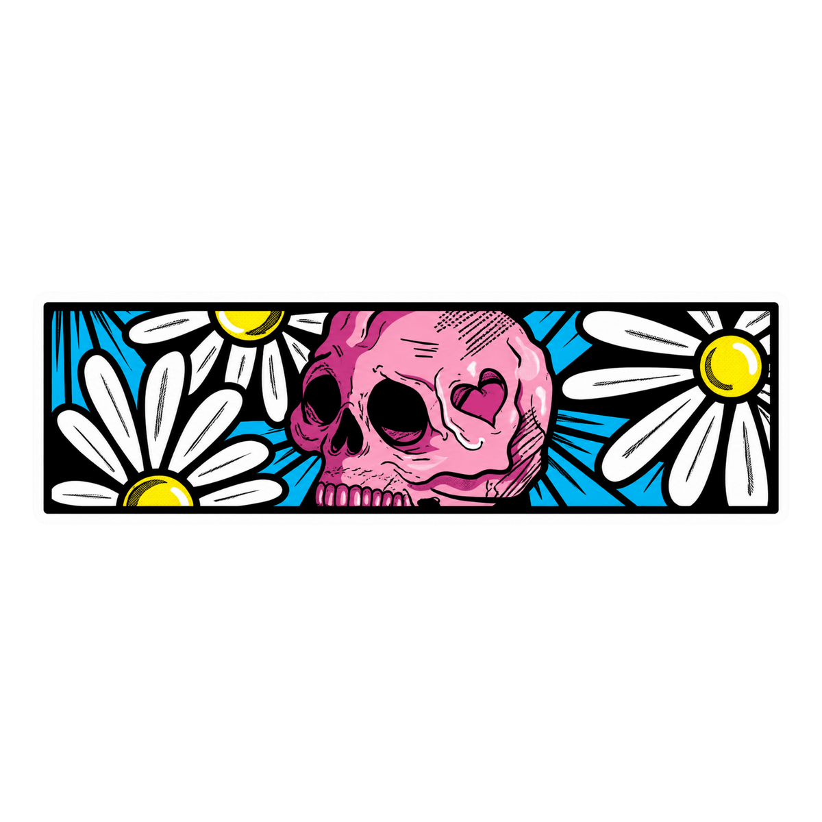 Pink Skull and Daisy Flower Graphic Car Bumper Vinyl Sticker | Moto Sticker BD | Moto Sticker BD