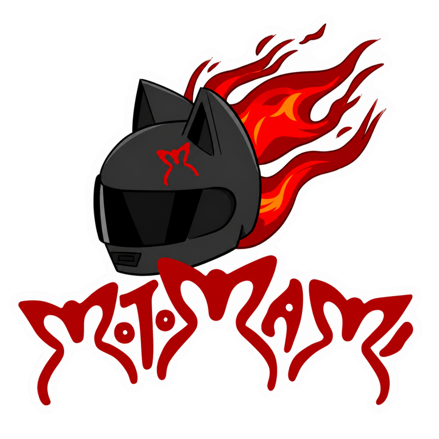 Flaming Cat Ear Helmet Motomami Lady Biker Vinyl Sticker | Moto Sticker BD
