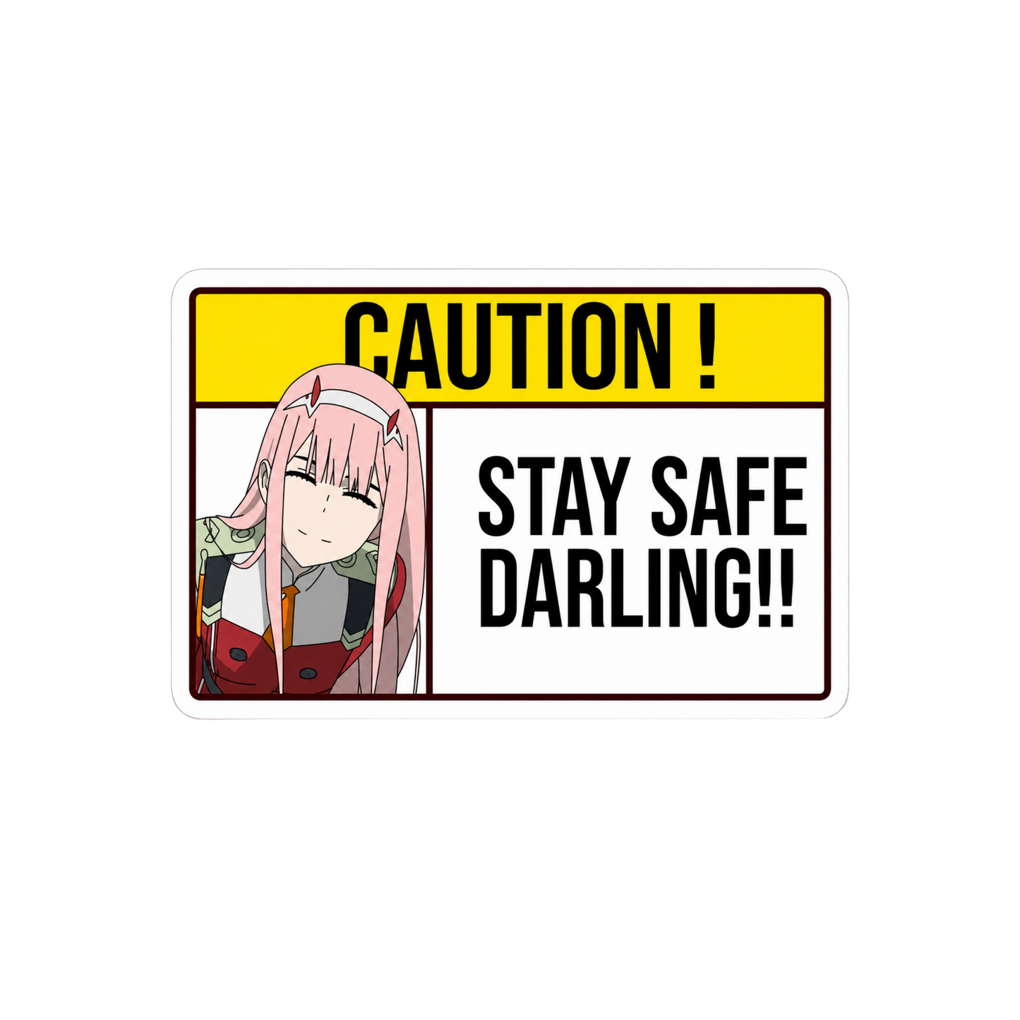 Zero Two "Caution Stay Safe Darling" Anime Car Bumper Vinyl Sticker | Moto Sticker BD