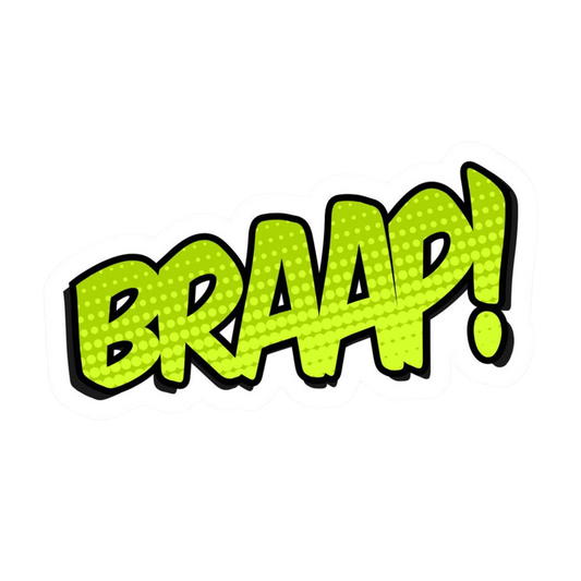 Green BRAAP! Comic Style Vinyl Sticker | Moto Sticker BD