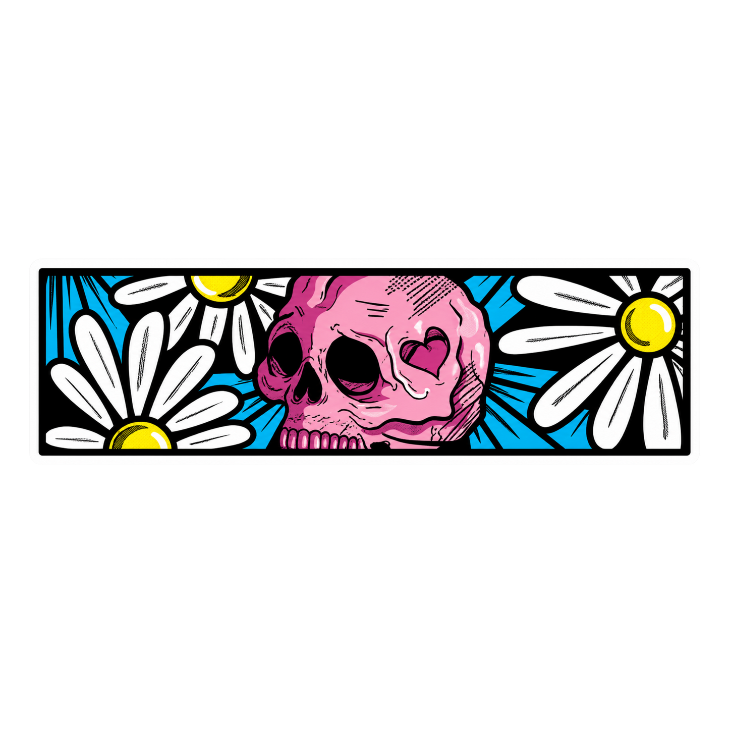 Pink Skull and Daisy Flower Graphic Car Bumper Vinyl Sticker | Moto Sticker BD