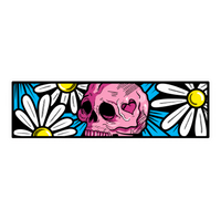 Pink Skull and Daisy Flower Graphic Car Bumper Vinyl Sticker | Moto Sticker BD
