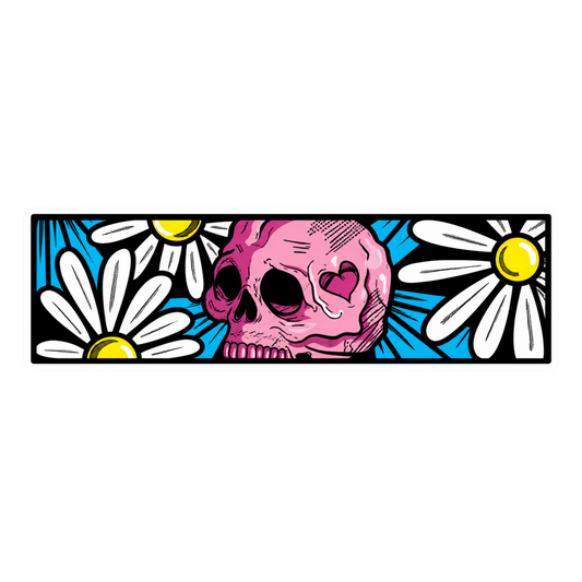 Pink Skull and Daisy Flower Graphic Car Bumper Vinyl Sticker | Moto Sticker BD