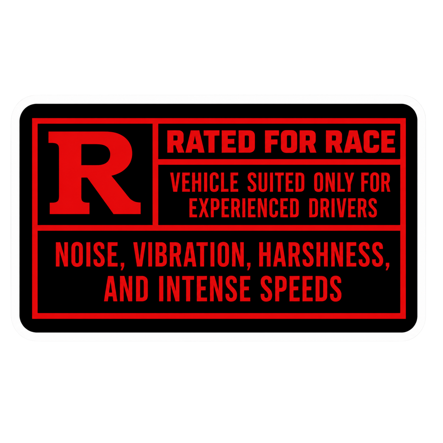 Rated For Race Movie Style Warning Car Bumper Vinyl Sticker | Moto Sticker BD