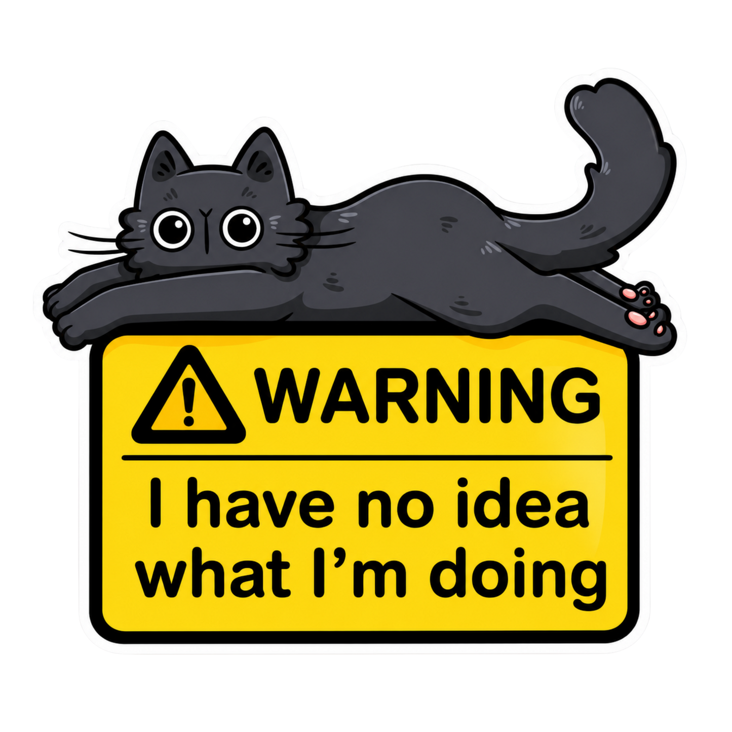 Warning Black Cat I Have No Idea What I'm Doing Car Bumper Vinyl Sticker | Moto Sticker BD