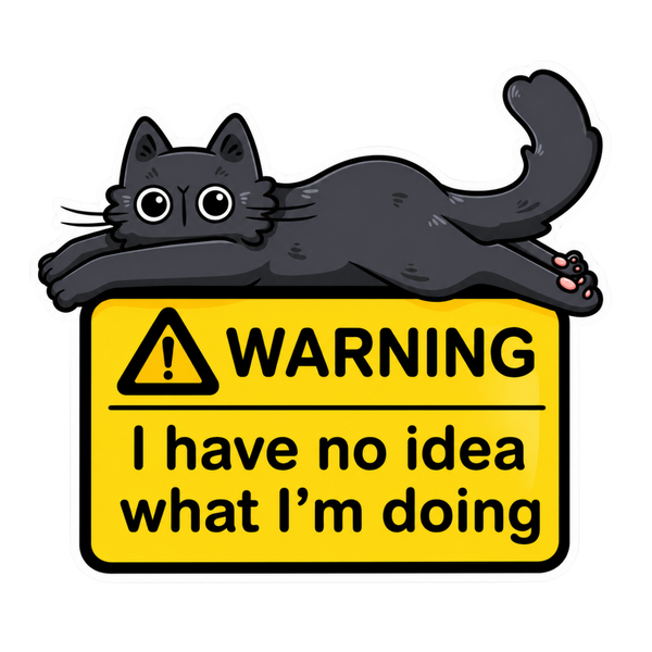 Warning Black Cat I Have No Idea What I'm Doing Car Bumper Vinyl Sticker | Moto Sticker BD