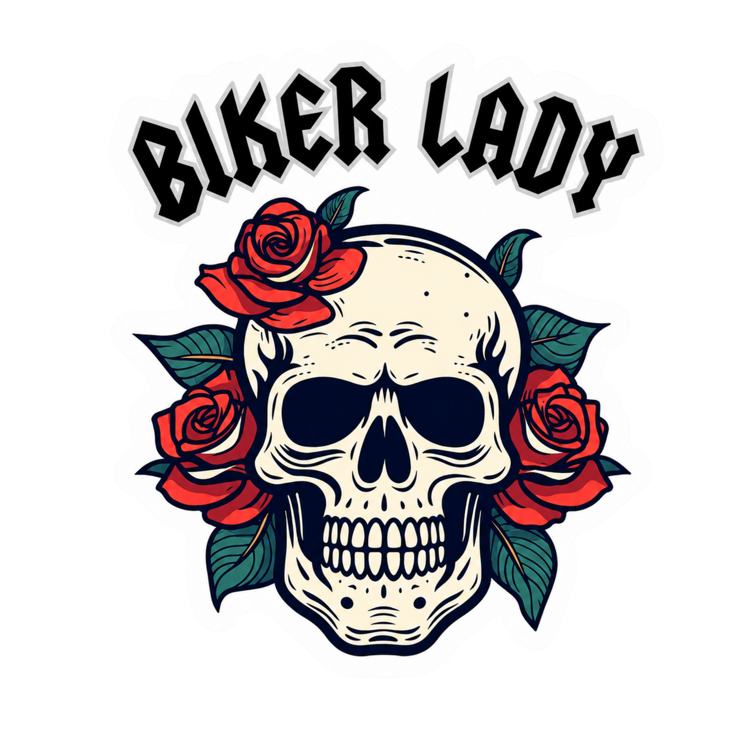Biker Lady Skull and Roses Lady Biker Vinyl Sticker | Moto Sticker BD