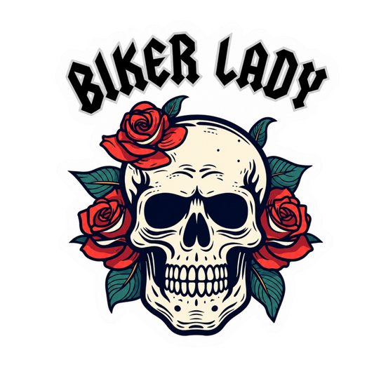 Biker Lady Skull and Roses Lady Biker Vinyl Sticker | Moto Sticker BD