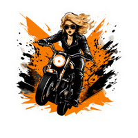 Blonde Biker Girl Orange Splatter Lady Biker Vinyl Sticker | Moto Sticker BD