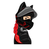 Cat Ear Helmet Red Braid Lady Biker Vinyl Sticker | Moto Sticker BD