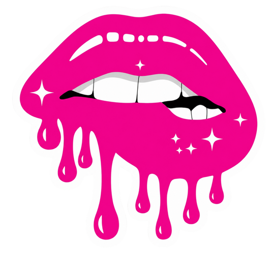 Dripping Pink Biting Lip Lady Biker Vinyl Sticker | Moto Sticker BD