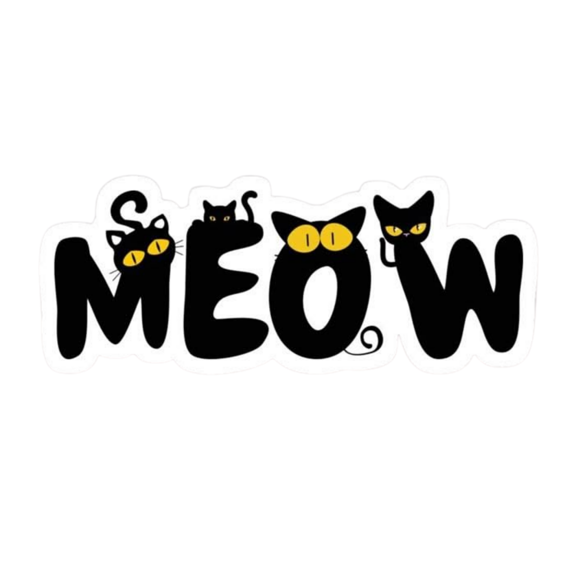 Meow Black Cats Typography Vinyl Sticker | Moto Sticker BD
