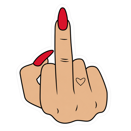 Red Nails Middle Finger Heart Lady Biker Vinyl Sticker | Moto Sticker BD