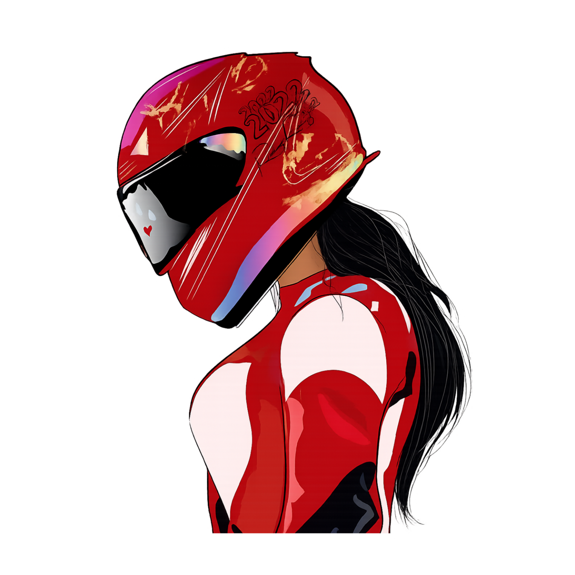 Red Racing Suit Girl Lady Biker Vinyl Sticker | Moto Sticker BD