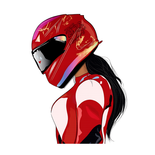 Red Racing Suit Girl Lady Biker Vinyl Sticker | Moto Sticker BD