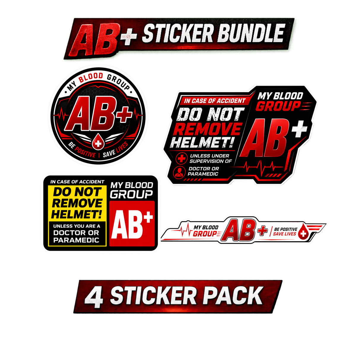 Safety Blood Group Sticker Bundle – 4 PCS | Premium Waterproof Vinyl Decals