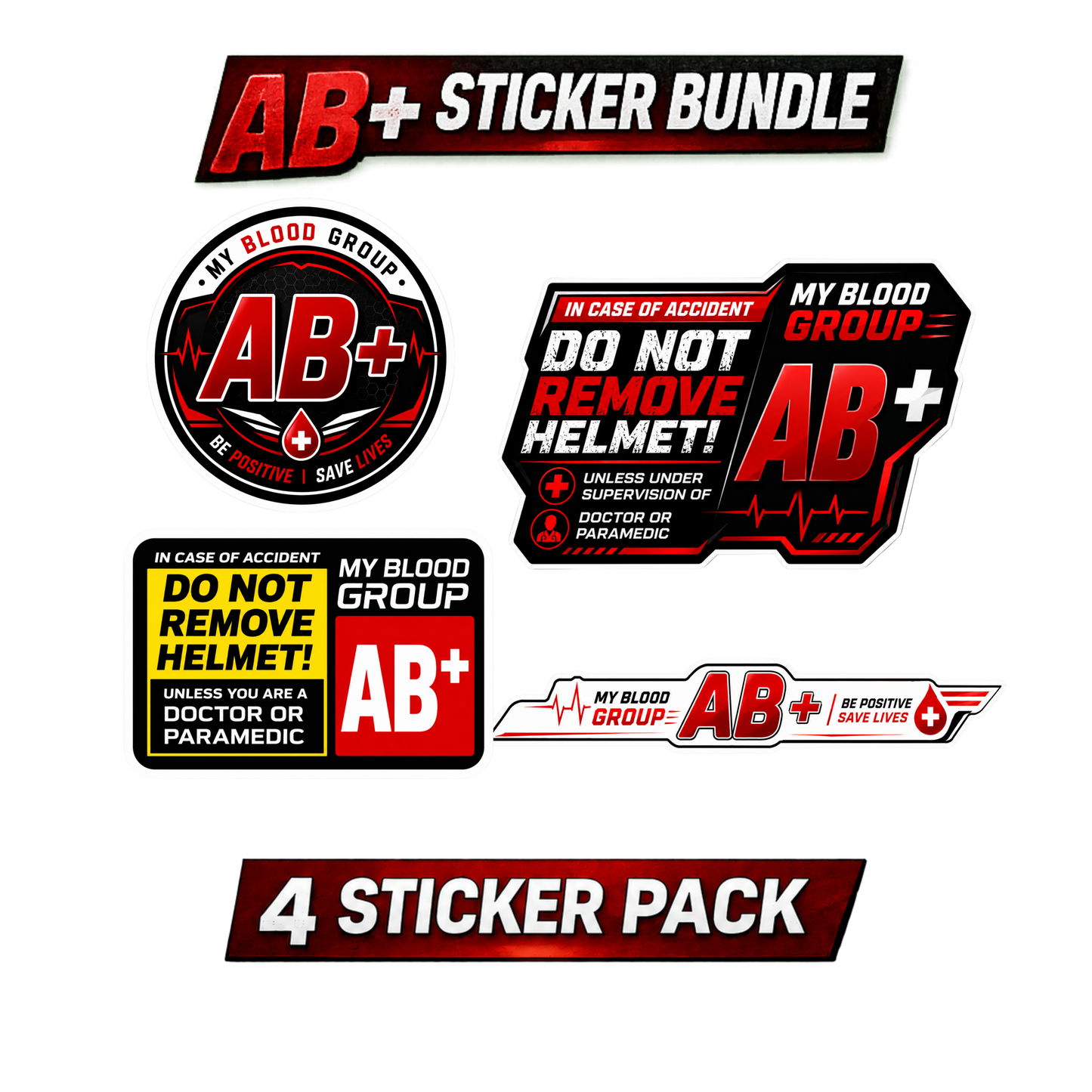 Safety Blood Group Sticker Bundle – 4 PCS | Premium Waterproof Vinyl Decals