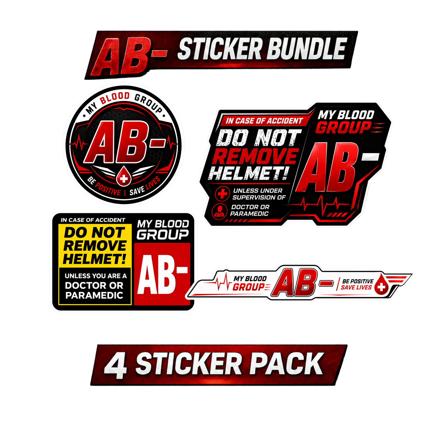Safety Blood Group Sticker Bundle – 4 PCS | Premium Waterproof Vinyl Decals