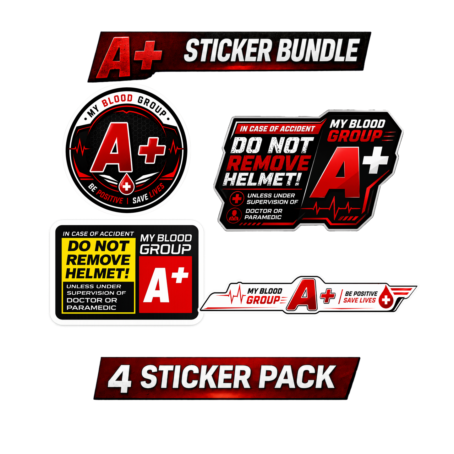 Safety Blood Group Sticker Bundle – 4 PCS | Premium Waterproof Vinyl Decals