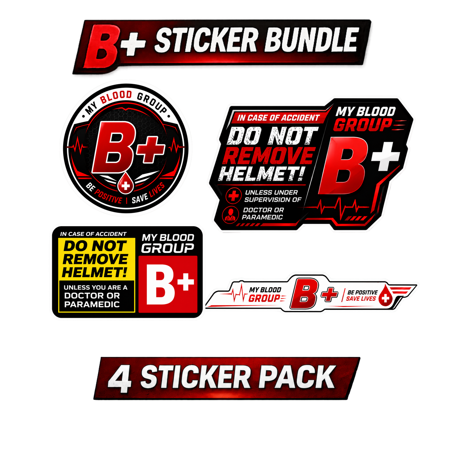 Safety Blood Group Sticker Bundle – 4 PCS | Premium Waterproof Vinyl Decals