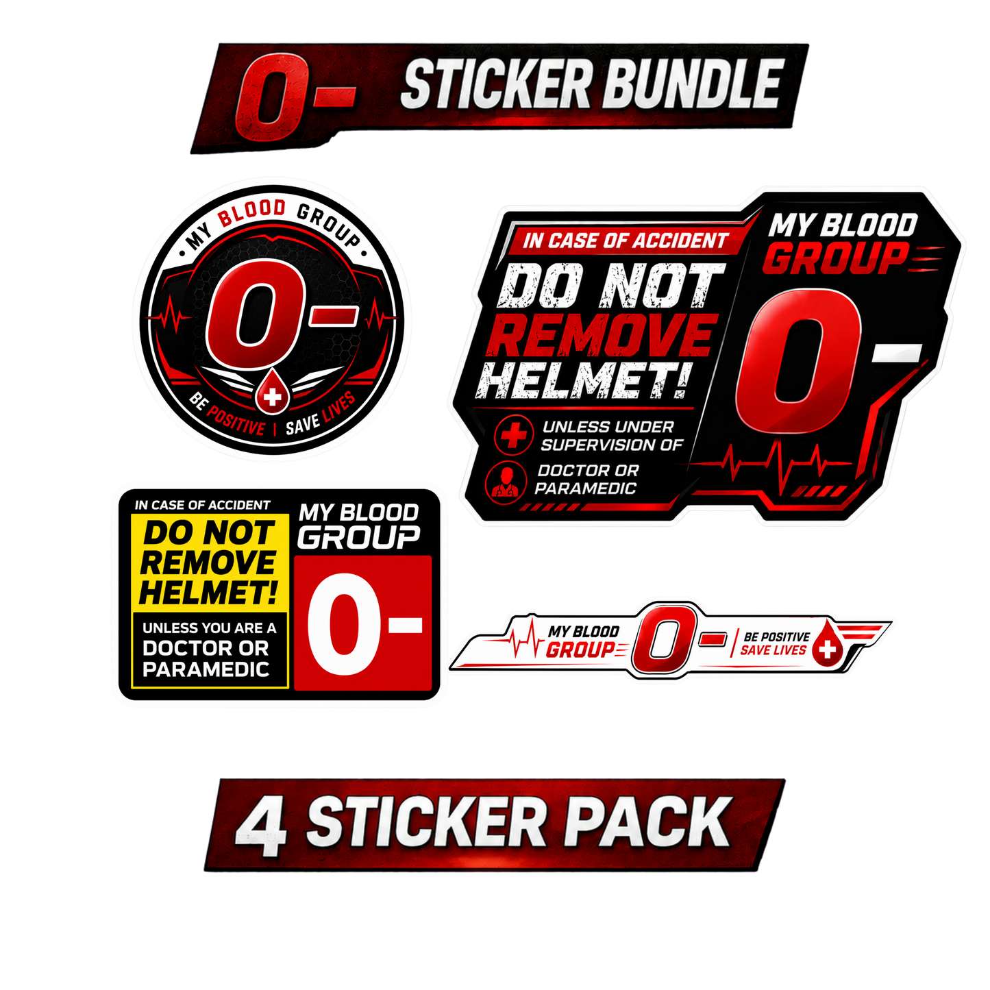 Safety Blood Group Sticker Bundle – 4 PCS | Premium Waterproof Vinyl Decals