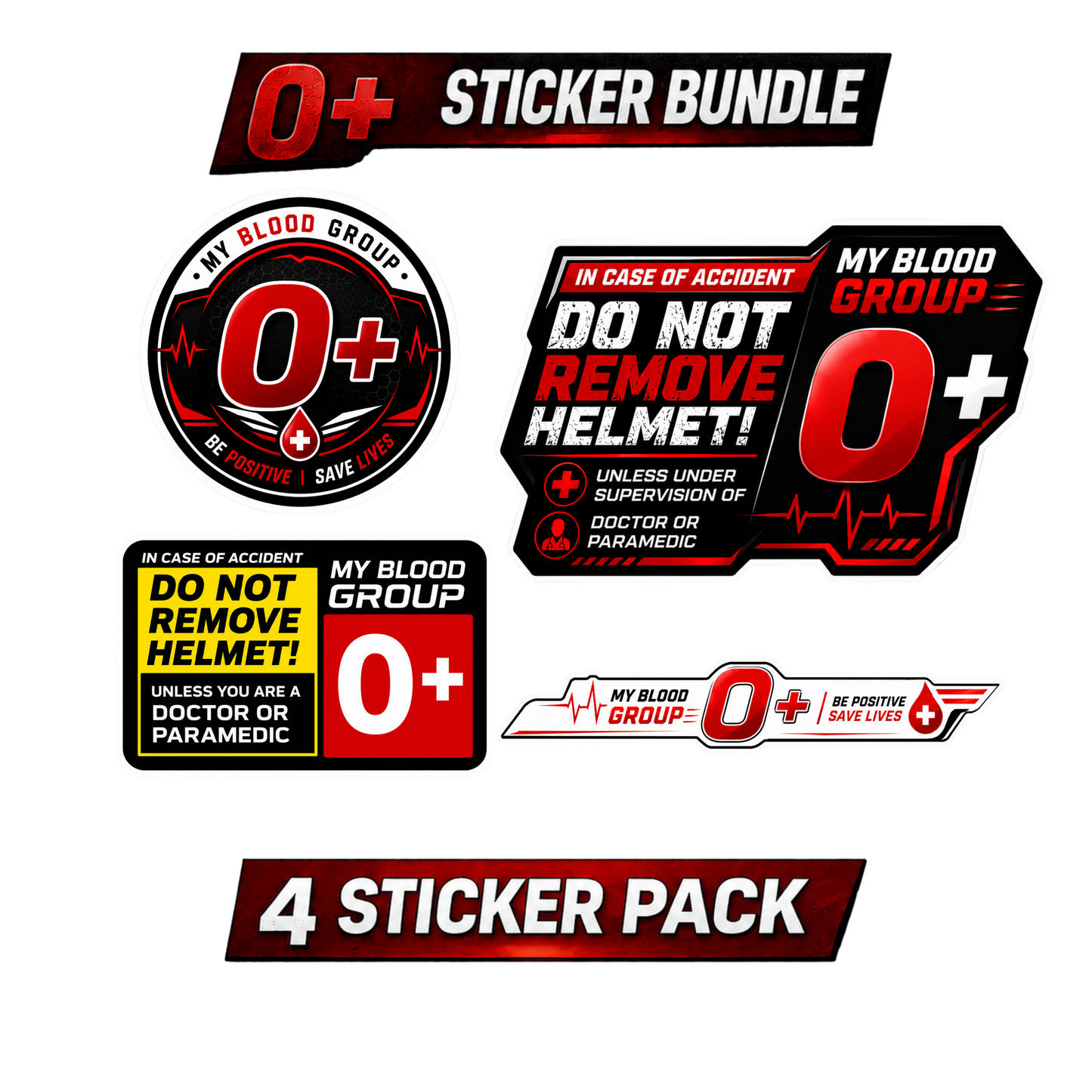 Safety Blood Group Sticker Bundle – 4 PCS | Premium Waterproof Vinyl Decals