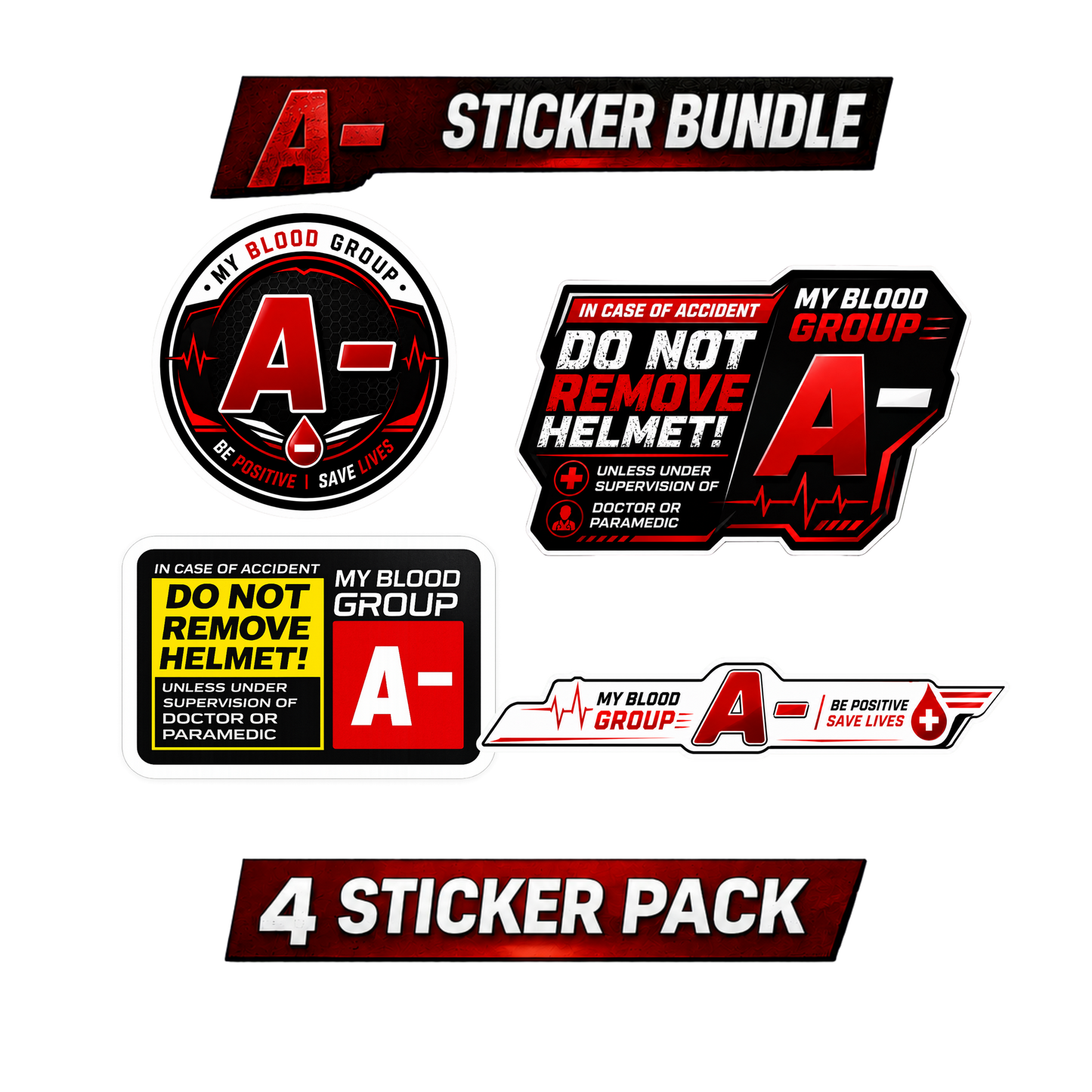 Safety Blood Group Sticker Bundle – 4 PCS | Premium Waterproof Vinyl Decals