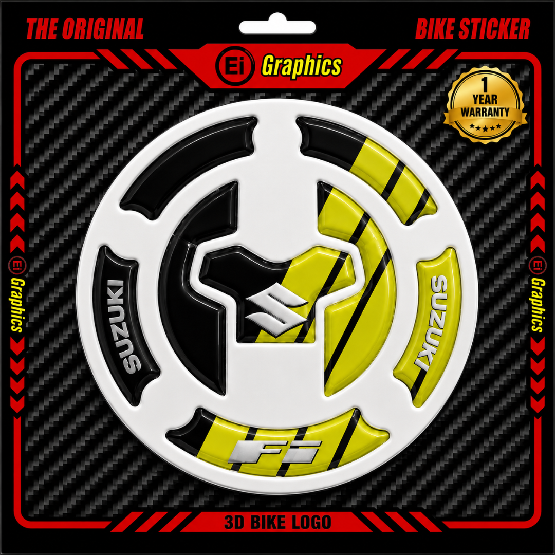 Suzuki FI 3D Tank Pad Ambush Vinyl Sticker for Motorcycle Fuel Tank | Moto Sticker BD (Black & Yellow)