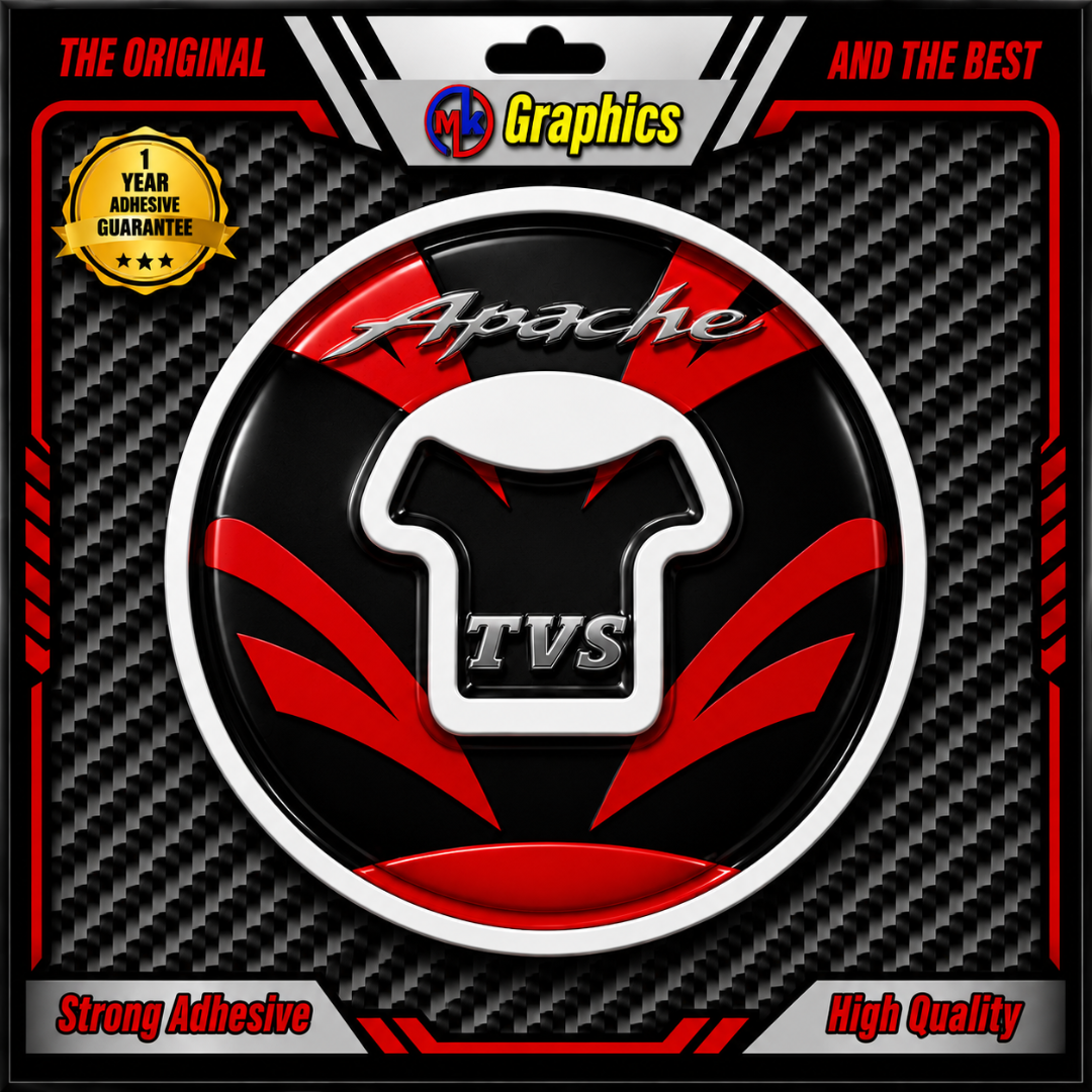 TVS Apache Red 3D Tank Pad Ambush Vinyl Sticker | Premium Fuel Tank Protector | Moto Sticker BD (Black & Red)
