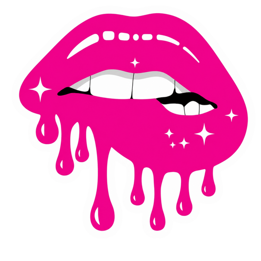 Dripping Pink Biting Lip Lady Biker Vinyl Sticker | Moto Sticker BD | Moto Sticker BD