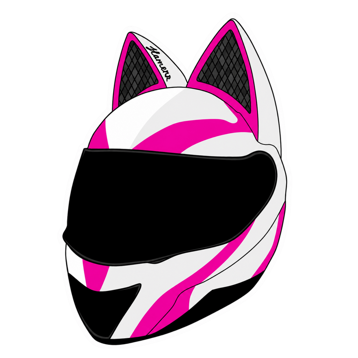 Pink Cat Ear Helmet Lady Biker Vinyl Sticker | Moto Sticker BD | Moto Sticker BD