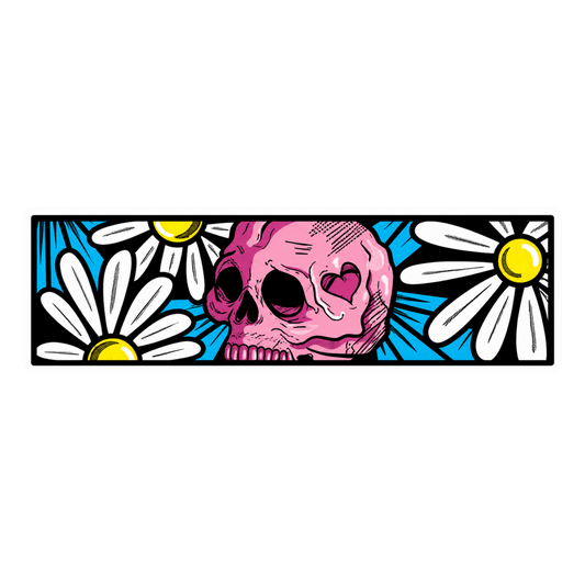 Pink Skull and Daisy Flower Graphic Car Bumper Vinyl Sticker | Moto Sticker BD | Moto Sticker BD