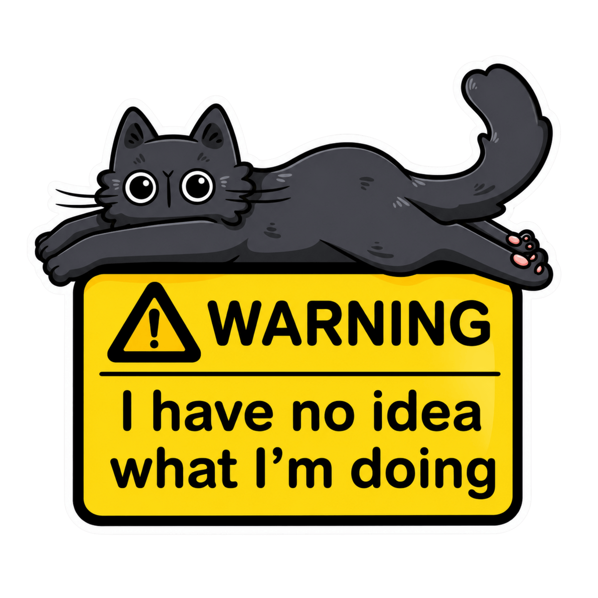 Warning Black Cat I Have No Idea What I'm Doing Car Bumper Vinyl Sticker | Moto Sticker BD | Moto Sticker BD